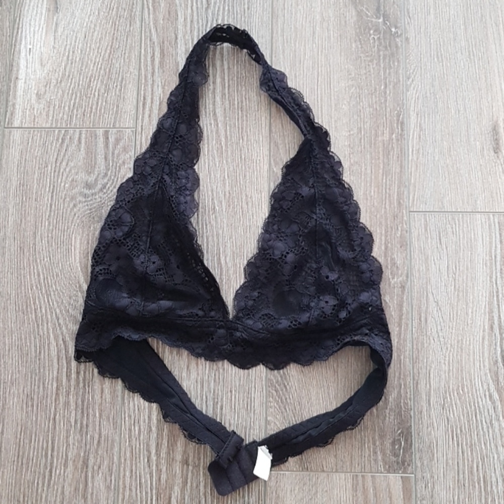 Free People Black Halter Lacey Bralette